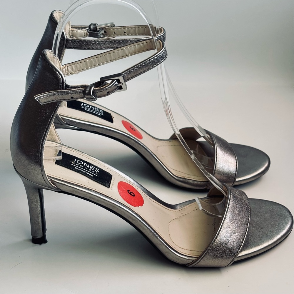 Jones New York Open Toe Metallic Women's Leather Heels Black Size 8 - Picture 12 of 16
